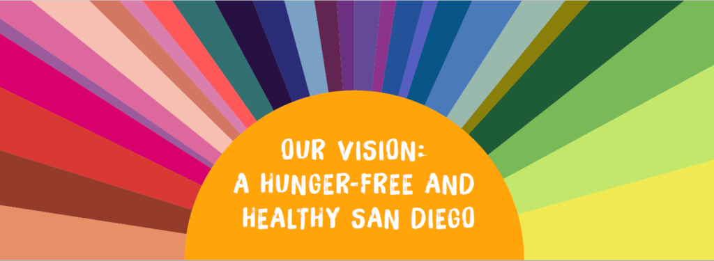Feeding San Diego Vision graphic on rainbow sun of colors