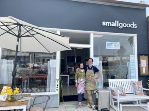 Co-owners of Small Goods pose outside their shop in La Jolla