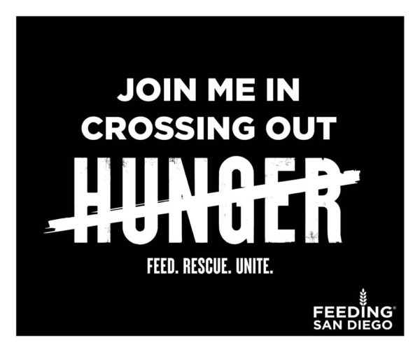 Facebook graphic reading "Join Me in Crossing Out Hunger. Feed. Rescue. Unite."