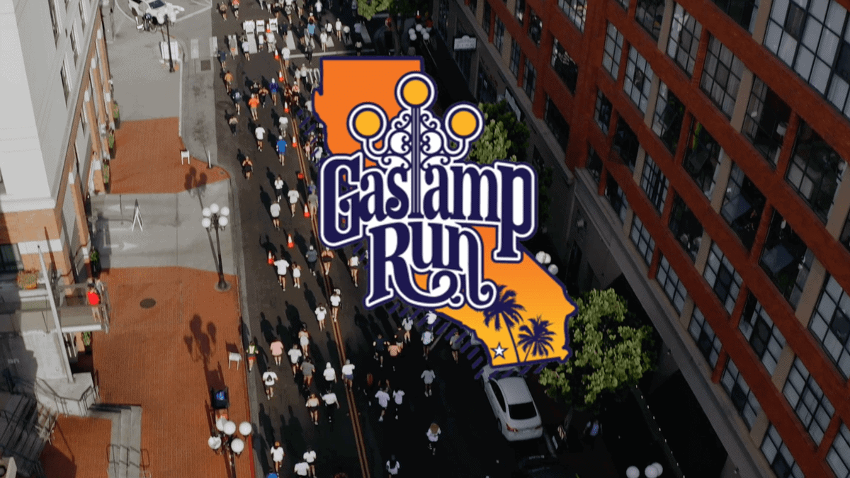 Gaslamp Run logo over a photo of the race