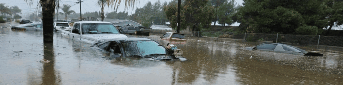 Cars on a flooded street