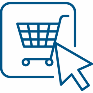 icon of a mouse clicking on a button with a shopping cart