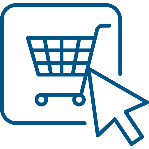 icon of a mouse clicking on a button with a shopping cart