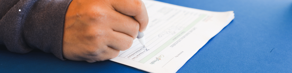 Hand writing on a CalFresh application